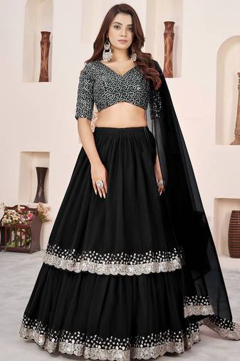 black sequins georgette wedding lehenga choli