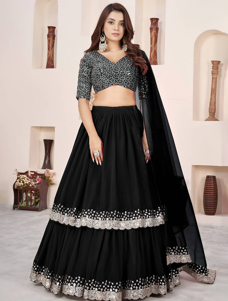 black sequins georgette wedding lehenga choli
