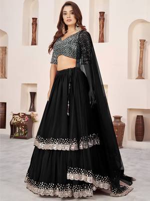 black sequins georgette wedding lehenga choli 2