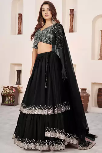 black sequins georgette wedding lehenga choli