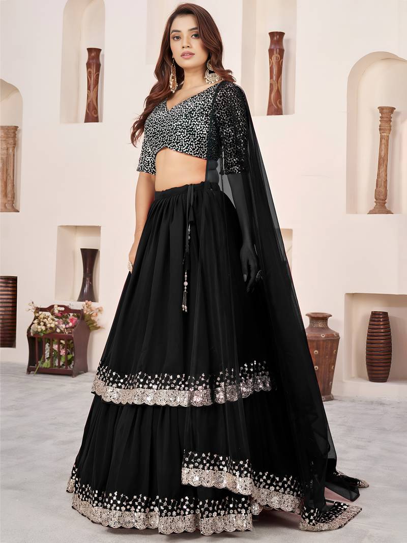 black sequins georgette wedding lehenga choli