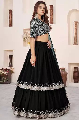 black sequins georgette wedding lehenga choli