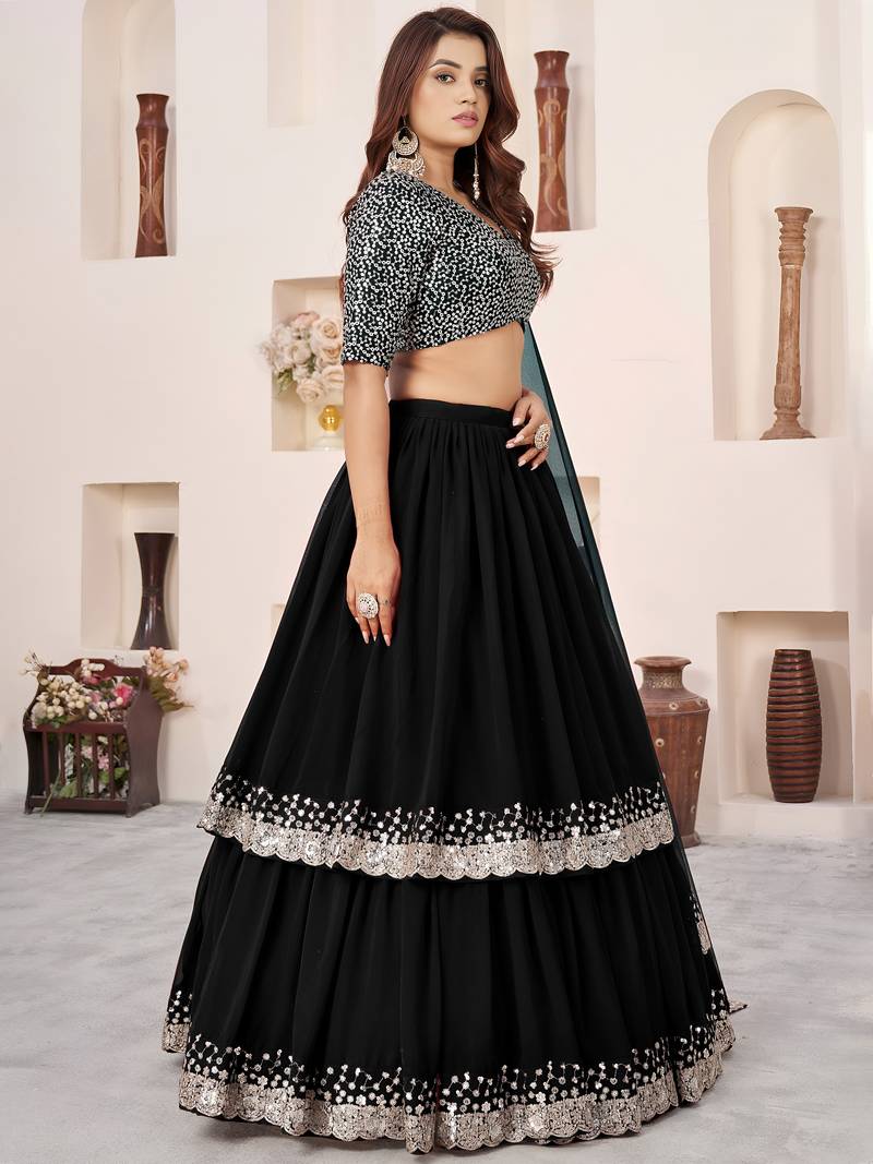 black sequins georgette wedding lehenga choli