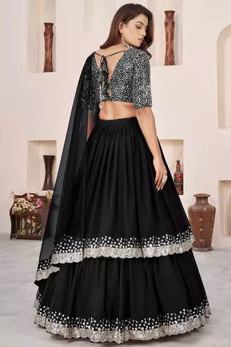 black sequins georgette wedding lehenga choli