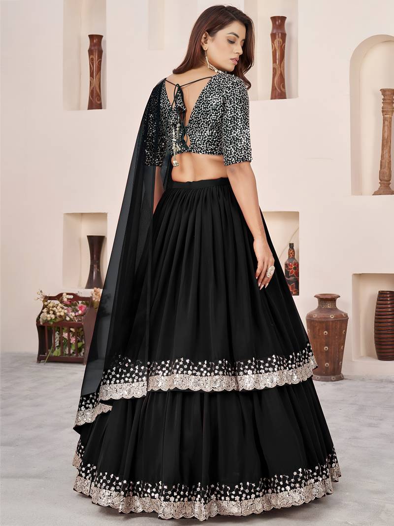 black sequins georgette wedding lehenga choli