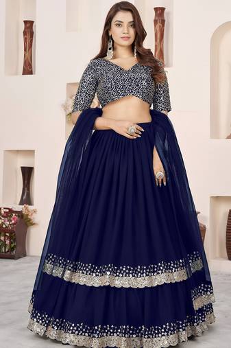 blue sequins georgette function lehenga choli