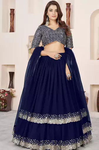 blue sequins georgette function lehenga choli
