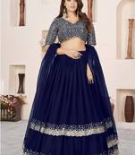blue sequins georgette function lehenga choli