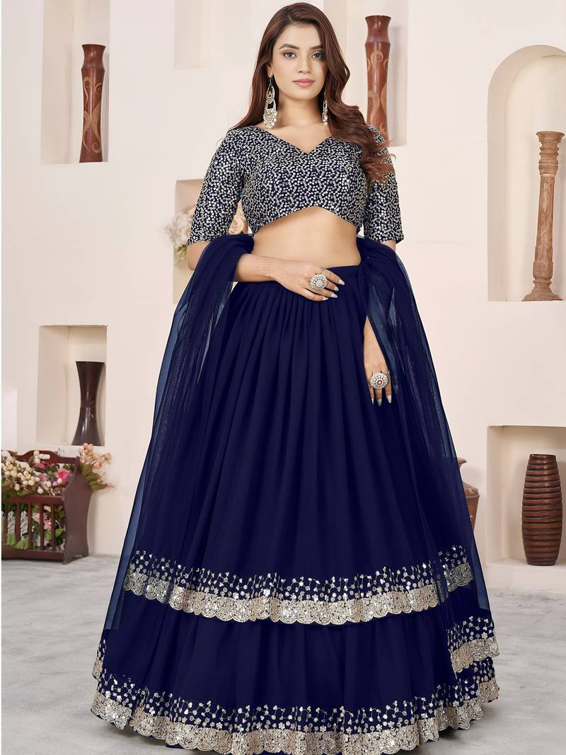 blue sequins georgette function lehenga choli