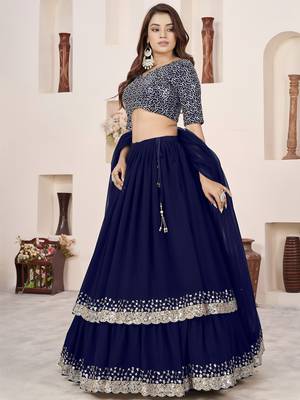 blue sequins georgette function lehenga choli 2