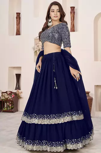 blue sequins georgette function lehenga choli