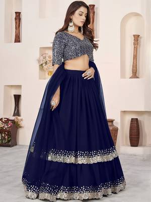blue sequins georgette function lehenga choli 3