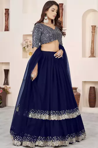 blue sequins georgette function lehenga choli