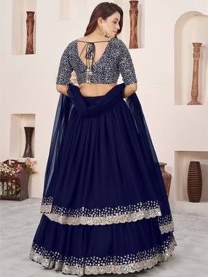 blue sequins georgette function lehenga choli 5