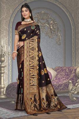 dark maroon satin bridal saree with blouse 1