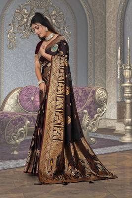 dark maroon satin bridal saree with blouse 2