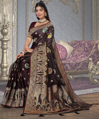 dark maroon satin bridal saree with blouse 3