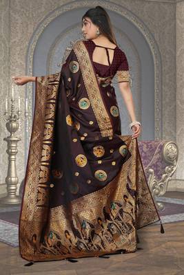 dark maroon satin bridal saree with blouse 4