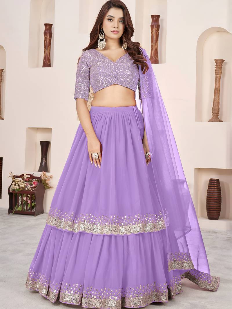 Lavender A-Line Lehenga Choli with Dupatta
