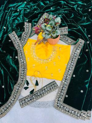 emerald green velvet bridal saree with blouse 1