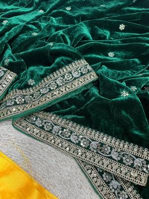 emerald green velvet bridal saree with blouse 3