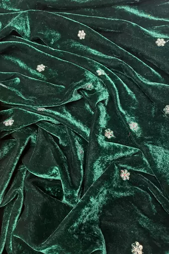emerald green velvet bridal saree with blouse