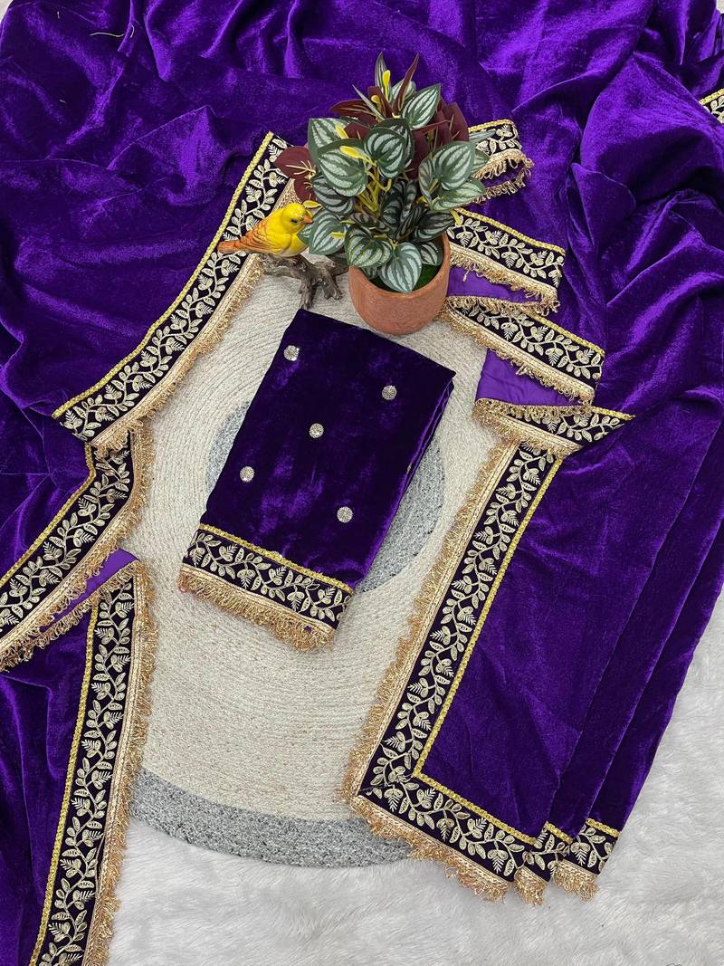royal purple velvet bridal saree with blouse