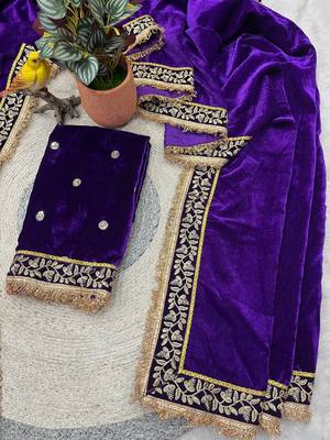 royal purple velvet bridal saree with blouse 2