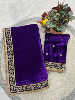royal purple velvet bridal saree with blouse 5