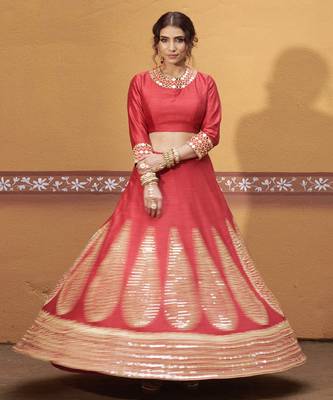 red silk mirror & gold embroidered wedding lehenga 2