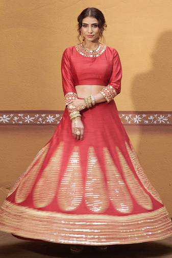 red silk mirror & gold embroidered wedding lehenga
