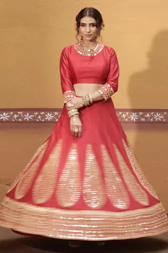 red silk mirror & gold embroidered wedding lehenga