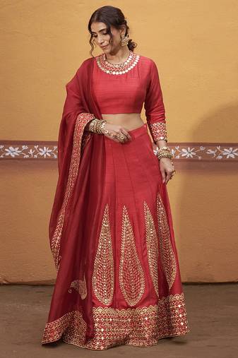 red silk mirror & gold embroidered wedding lehenga