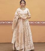 white silk gold embroidered wedding a-line lehenga