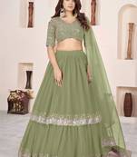 olive green a line lehenga choli with silver embroidery