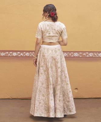 white silk gold embroidered wedding a-line lehenga 3