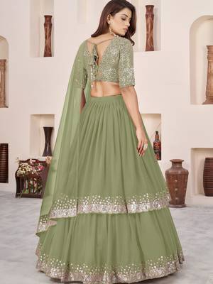 olive green a line lehenga choli with silver embroidery 5