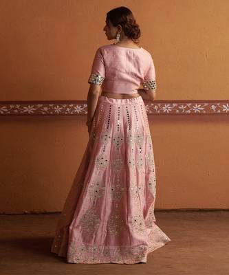 pink silk mirror & gold embroidered wedding lehenga 4