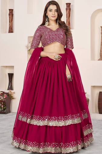 Beautiful Pink Sequins Georgette Wedding Wear Lehenga Choli Set