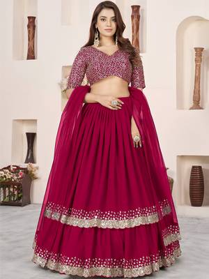 beautiful pink sequins georgette wedding wear lehenga choli set 1