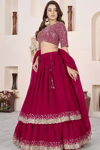 beautiful pink sequins georgette wedding wear lehenga choli set