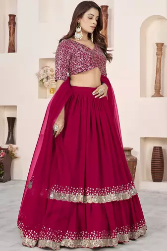 beautiful pink sequins georgette wedding wear lehenga choli set