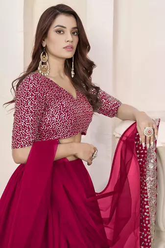 beautiful pink sequins georgette wedding wear lehenga choli set