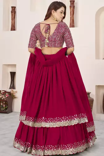 beautiful pink sequins georgette wedding wear lehenga choli set