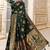 dark green satin silk banarasi saree with heavy gold zari weaving