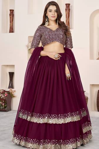 Charming Purple Sequins Georgette Engagement Wear Lehenga Choli Set