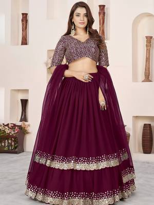 charming purple sequins georgette engagement wear lehenga choli set 1