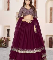 charming purple sequins georgette engagement wear lehenga choli set