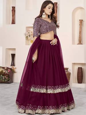 charming purple sequins georgette engagement wear lehenga choli set 3