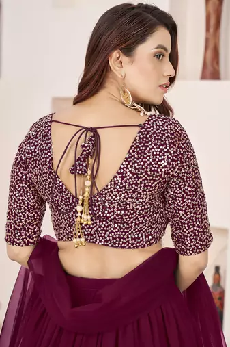 charming purple sequins georgette engagement wear lehenga choli set